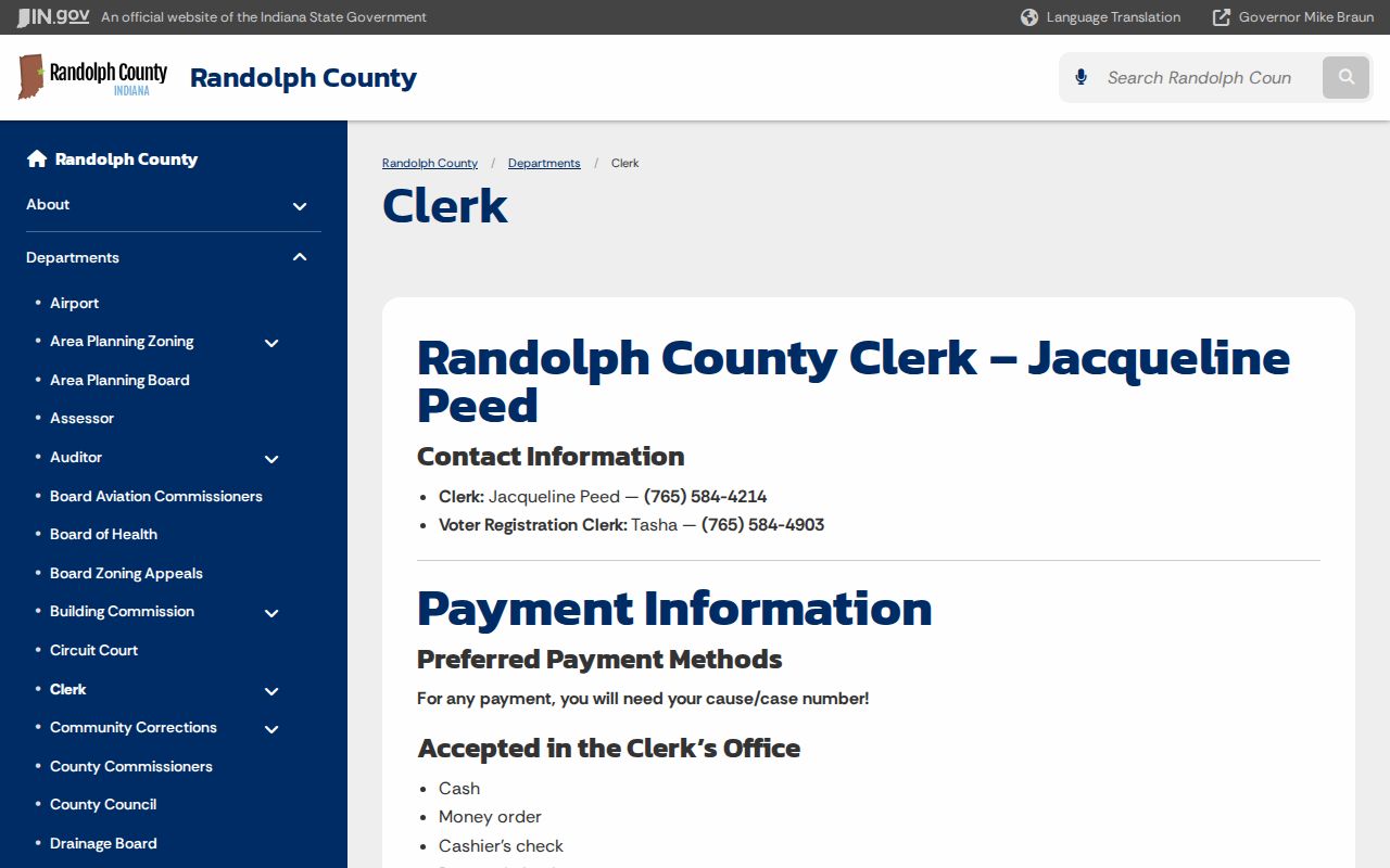 Randolph County Clerk official office page