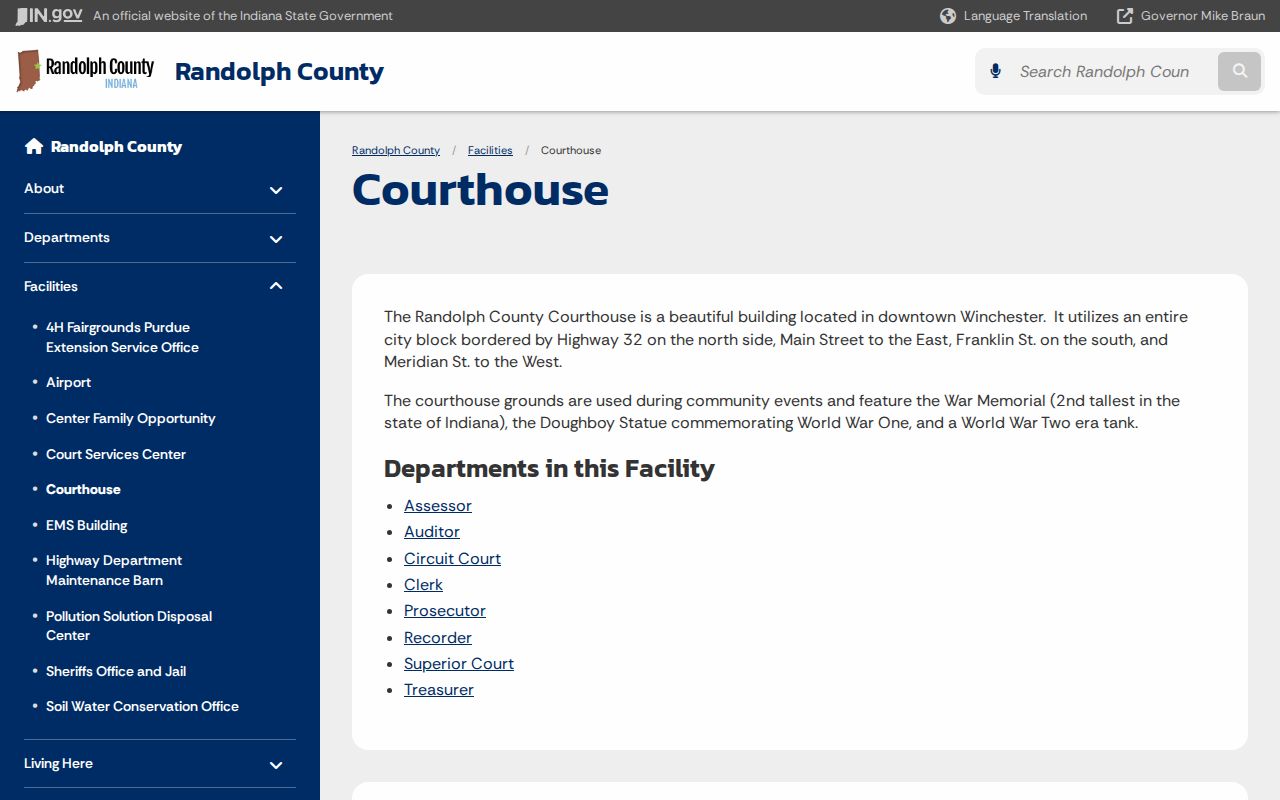 Official Randolph County courthouse location and public building page