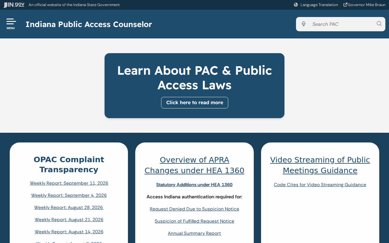 Indiana Public Access Counselor official information page