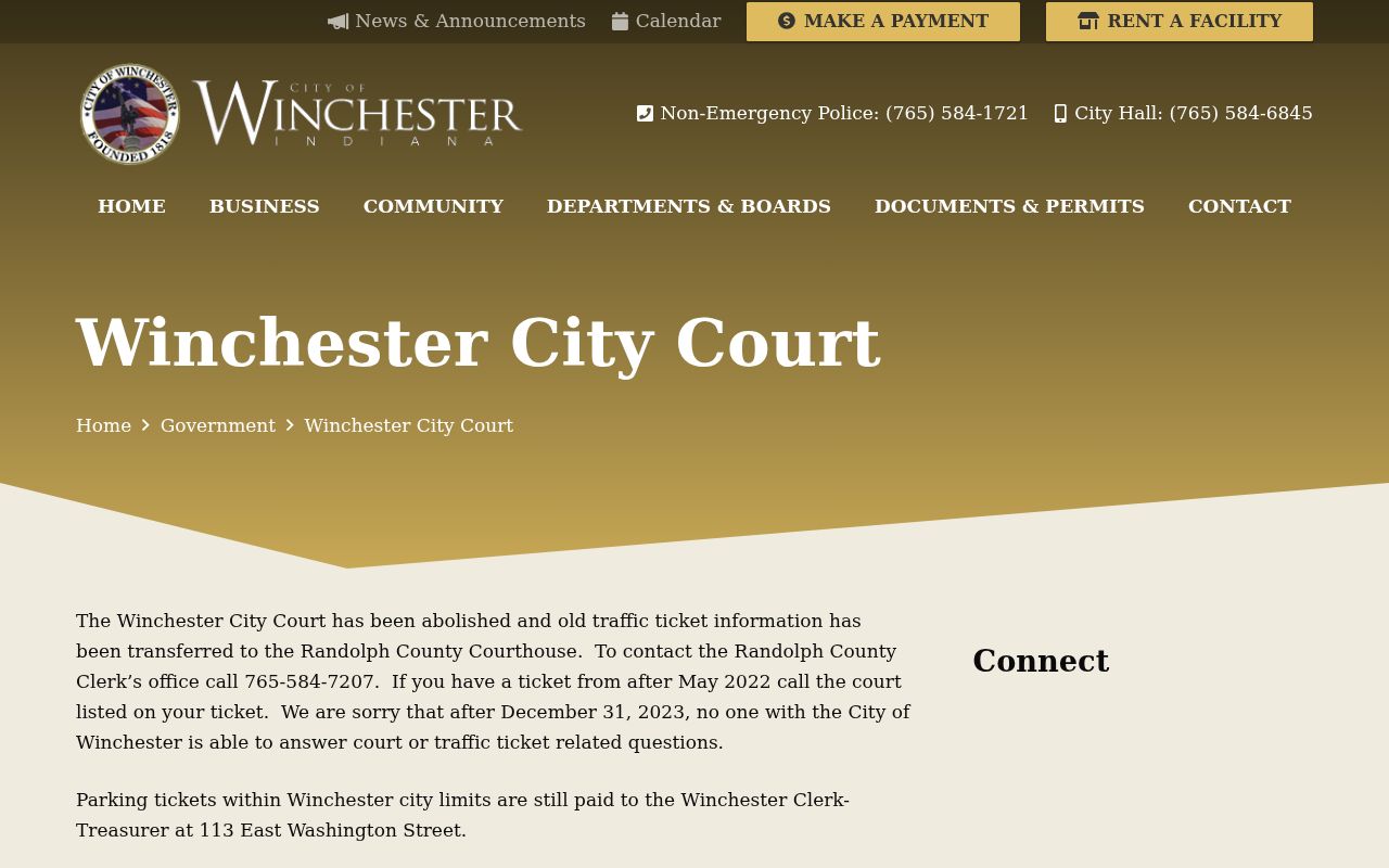Official Winchester City Court page explaining abolition and transferred traffic information