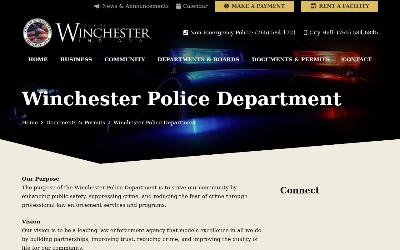 Official Winchester Police Department municipal information page