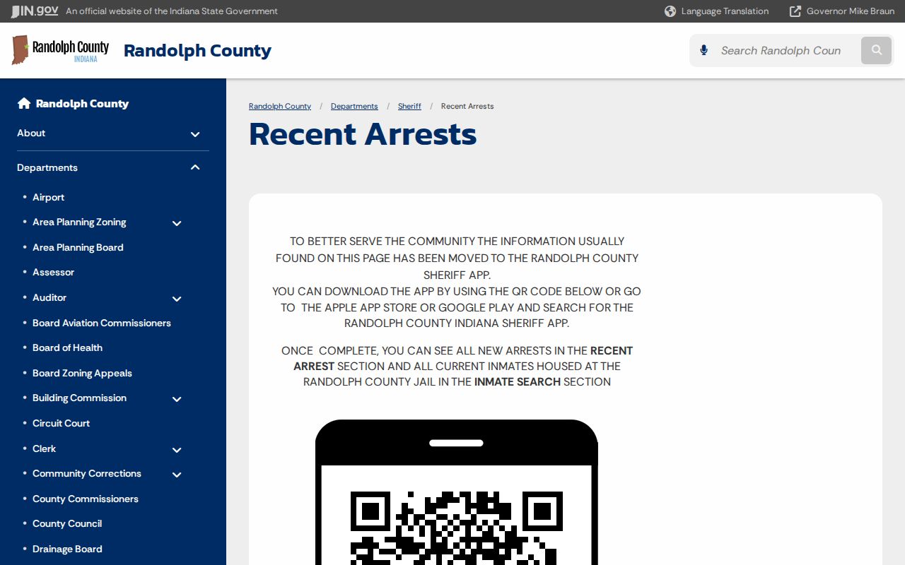 Randolph Sheriff notice moving recent arrest information to an app
